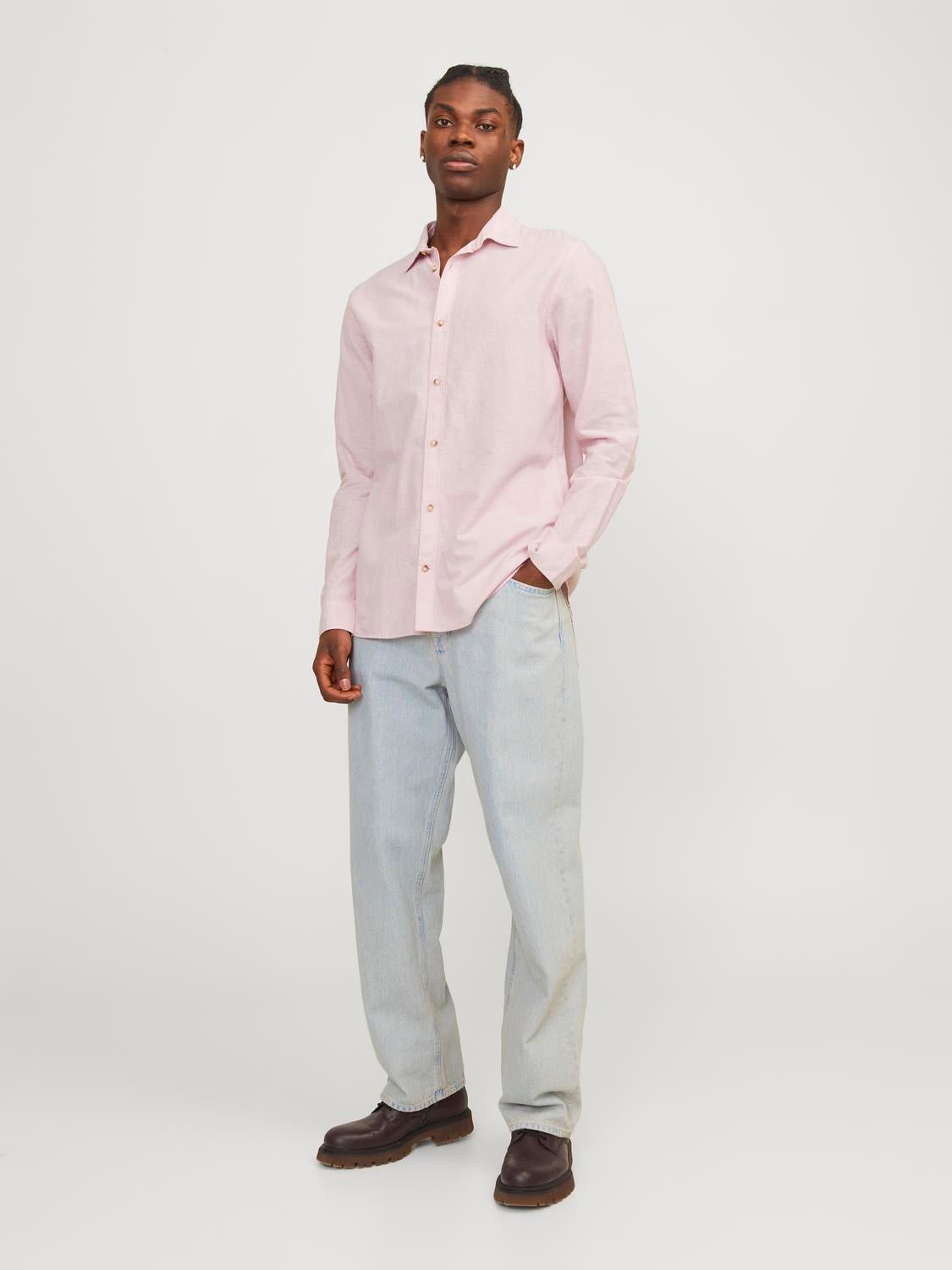 JJESUMMER LINEN BLEND SHIRT LS SN - 12248384 - Pink Nectar