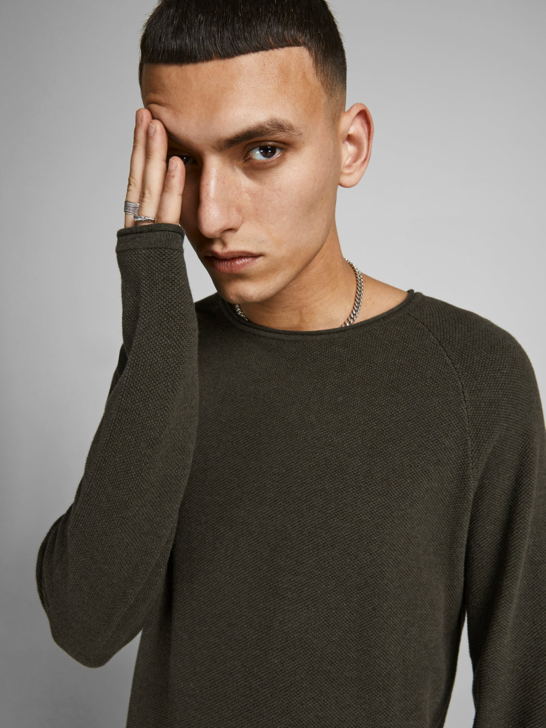JJEHILL KNIT CREW NECK NOOS - 12157321 - Olive Night