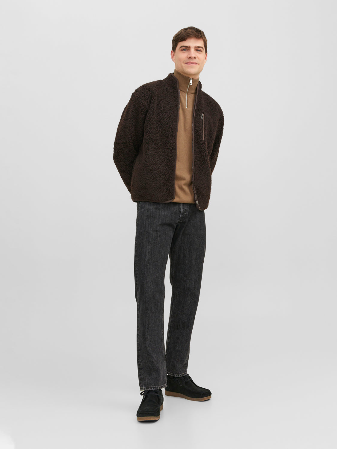 JJEEMIL KNIT HALF ZIP NOOS - 12189339 - Otter