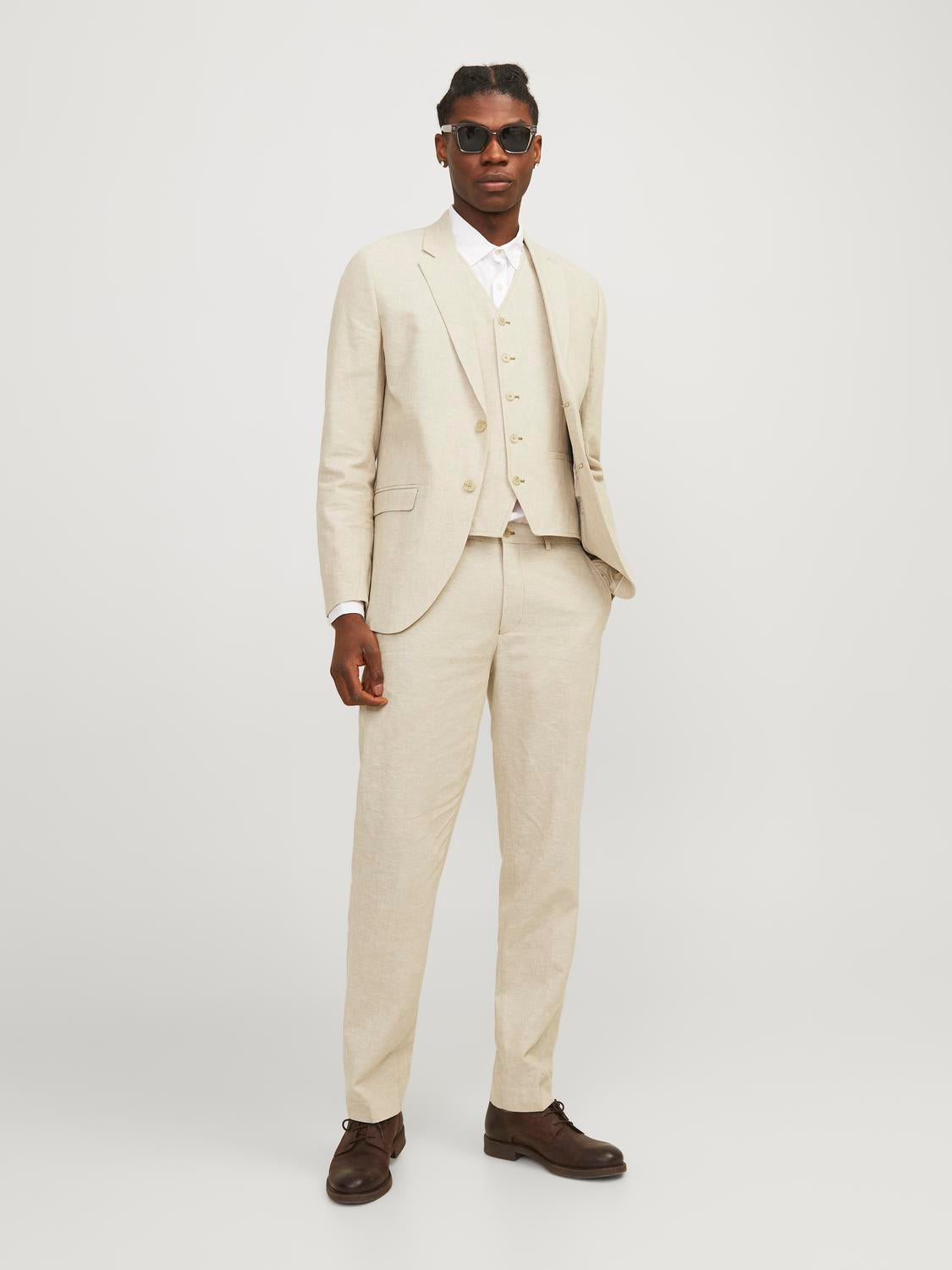 JPRRIVIERA LINEN TROUSER SLIM FIT SN - 12228724 - Travertine
