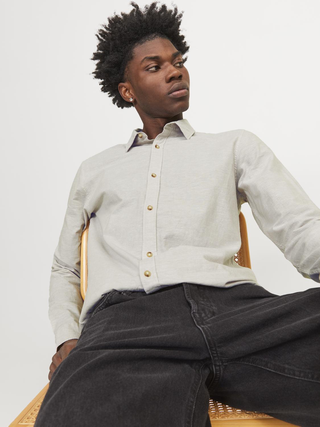 JJESUMMER LINEN BLEND SHIRT LS SN - 12248384 - Crockery